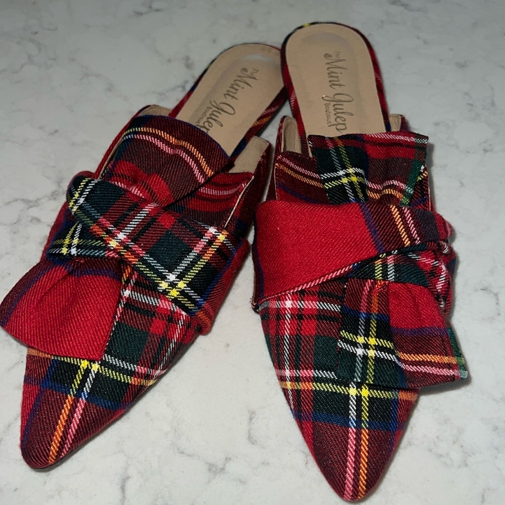 Mint Julep Under The Tree Red Plaid Mules - Picture 3 of 9